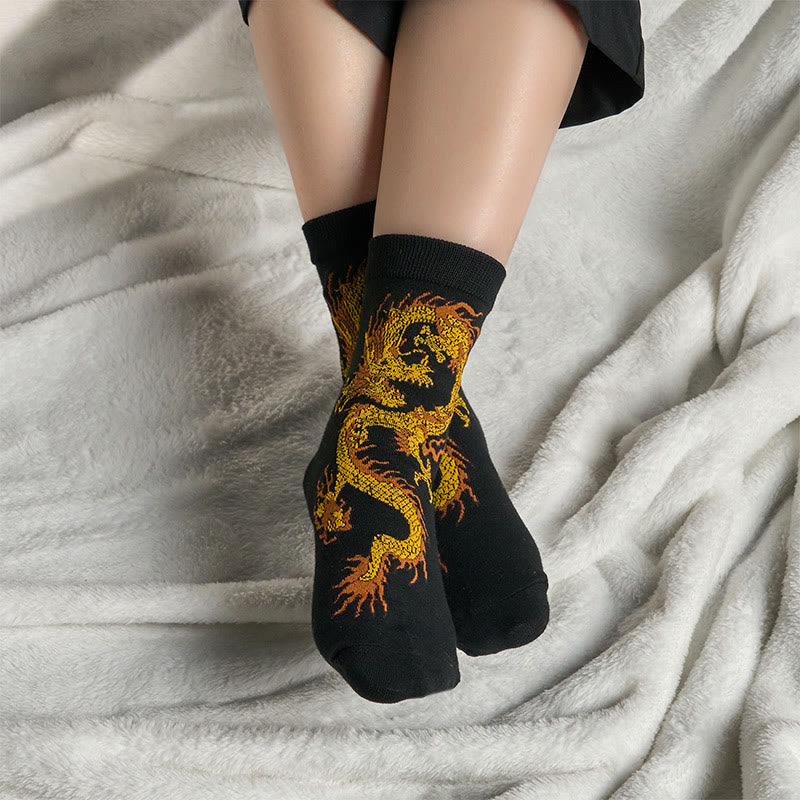 5 pares de calcetines casuales con diseño de dragón dorado para mujer de Buddha Stones - image 4