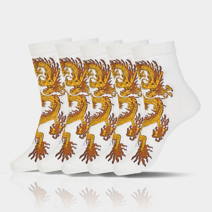5 pares de calcetines casuales con diseño de dragón dorado para mujer de Buddha Stones - 5 pares de dragones blancos - Talla pequeña (US. 5,5-8,5, EU 36-40, UK/AU 3,5-6,5, Asia 23-25 ​​cm) - image 16