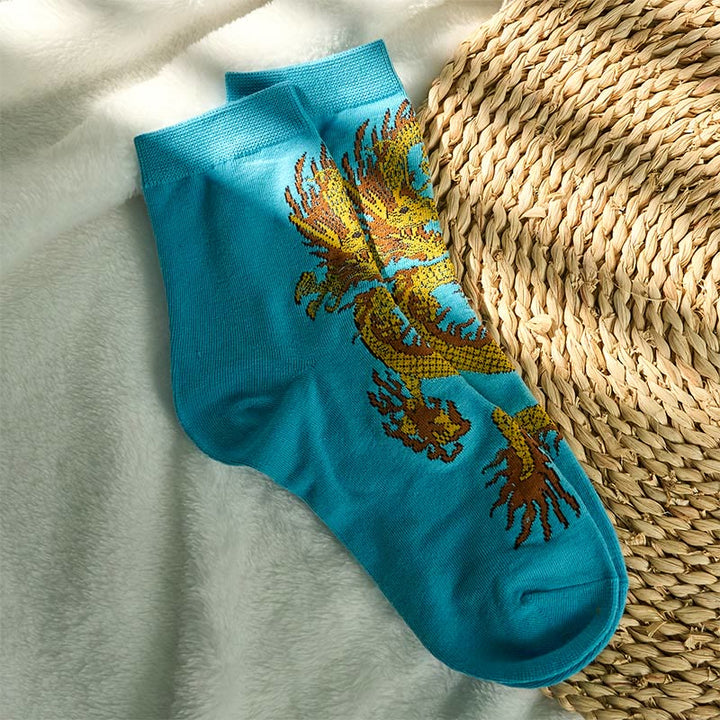 5 pares de calcetines casuales con diseño de dragón dorado para mujer de Buddha Stones - image 24