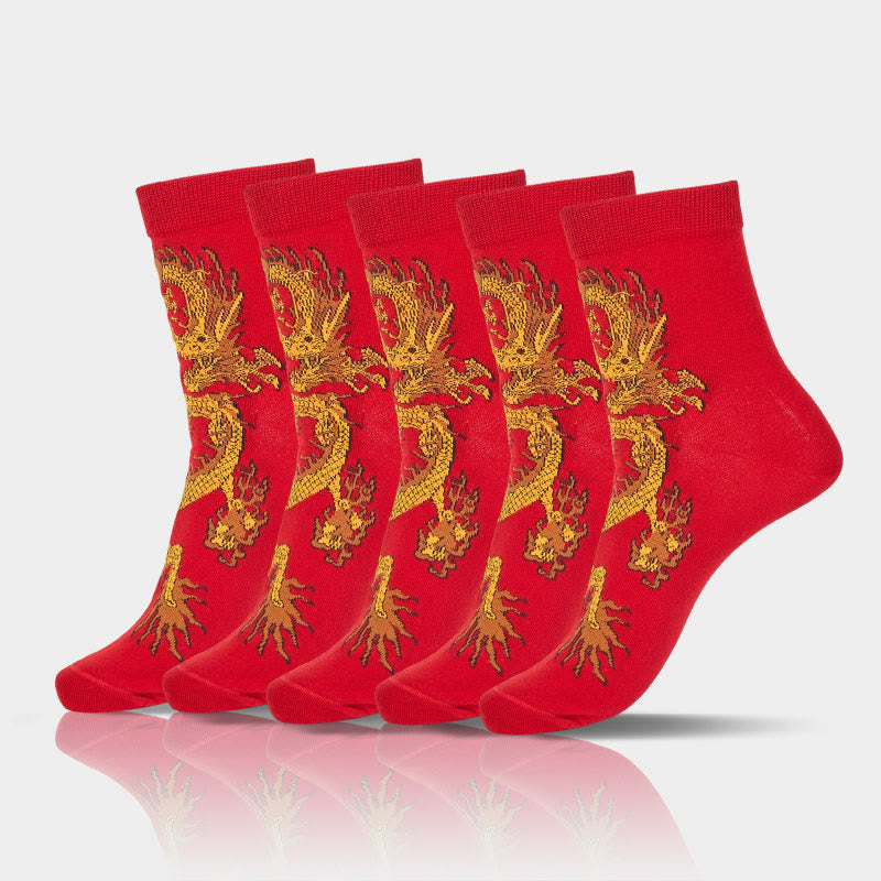 5 pares de calcetines casuales con diseño de dragón dorado para mujer de Buddha Stones - image 28