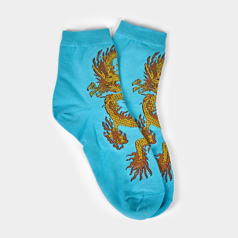 5 pares de calcetines casuales con diseño de dragón dorado para mujer de Buddha Stones - image 26