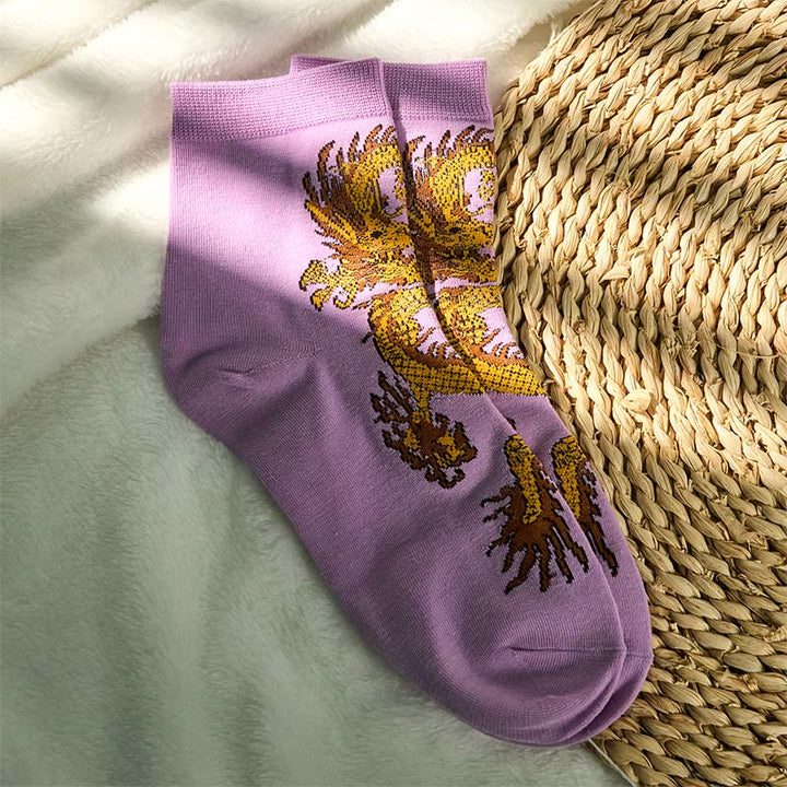 5 pares de calcetines casuales con diseño de dragón dorado para mujer de Buddha Stones - image 12