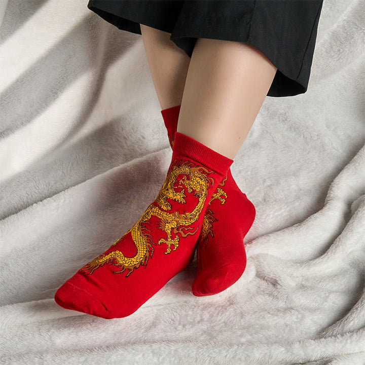 5 pares de calcetines casuales con diseño de dragón dorado para mujer de Buddha Stones - image 31