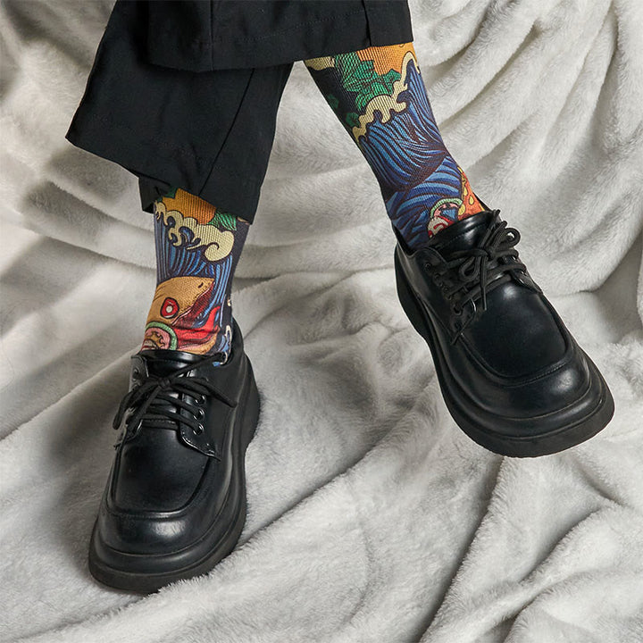 Calcetines unisex con diseño de Buddha Stones, informales, con peces vivos y ondas fluidas, para hombre y mujer - image 7