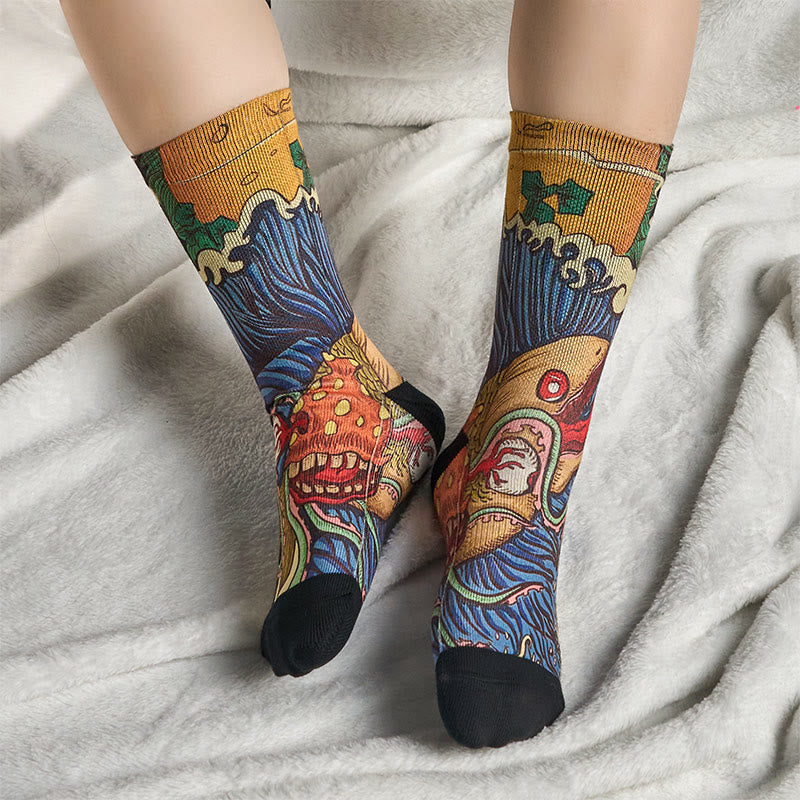 Calcetines unisex con diseño de Buddha Stones, informales, con peces vivos y ondas fluidas, para hombre y mujer - image 6