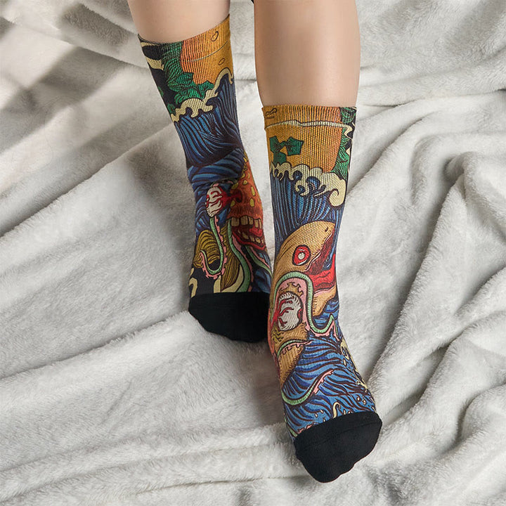 Calcetines unisex con diseño de Buddha Stones, informales, con peces vivos y ondas fluidas, para hombre y mujer - image 5