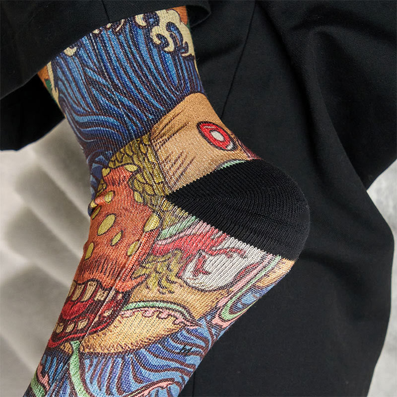 Calcetines unisex con diseño de Buddha Stones, informales, con peces vivos y ondas fluidas, para hombre y mujer - image 8