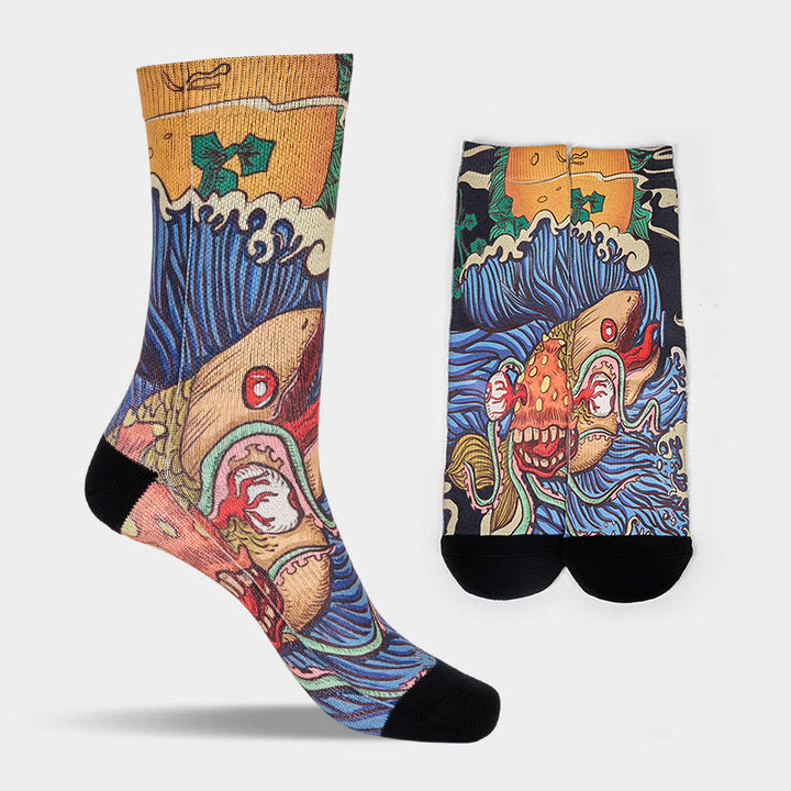 Calcetines unisex con diseño de Buddha Stones, informales, con peces vivos y ondas fluidas, para hombre y mujer - image 10