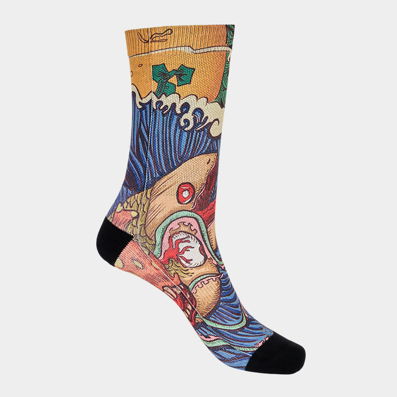 Calcetines unisex con diseño de Buddha Stones, informales, con peces vivos y ondas fluidas, para hombre y mujer - image 9