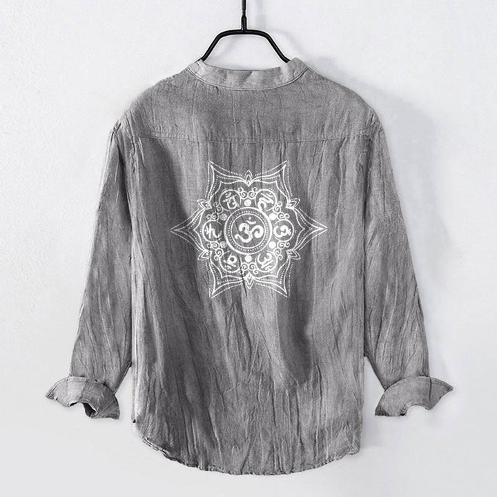 Camisa de manga larga para hombre, de algodón y lino, con diseño de mandala y botones a la mitad , con Buddha Stones Om Mani Padme Hum. - image 8