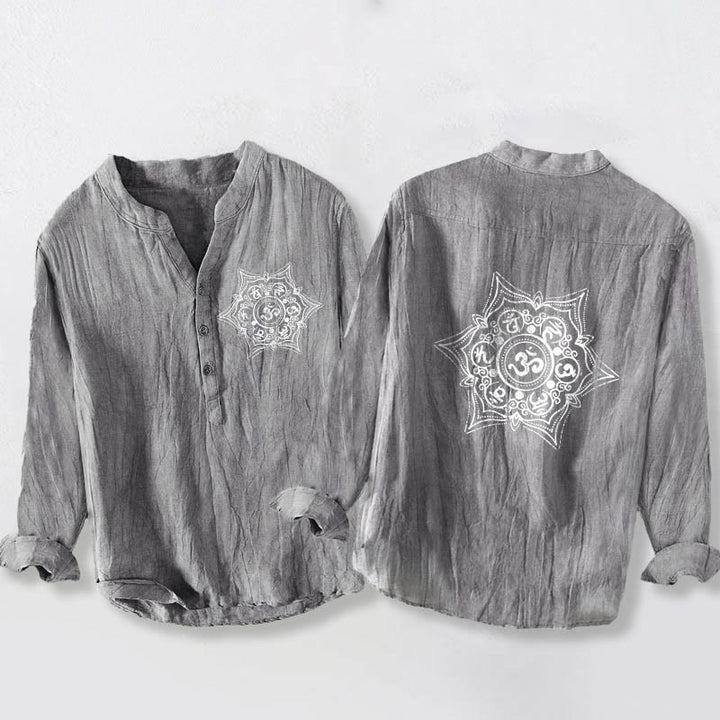 Camisa de manga larga para hombre, de algodón y lino, con diseño de mandala y botones a la mitad , con Buddha Stones Om Mani Padme Hum. - Gris - US/UK/AU50, EU60 (5XL) - image 6