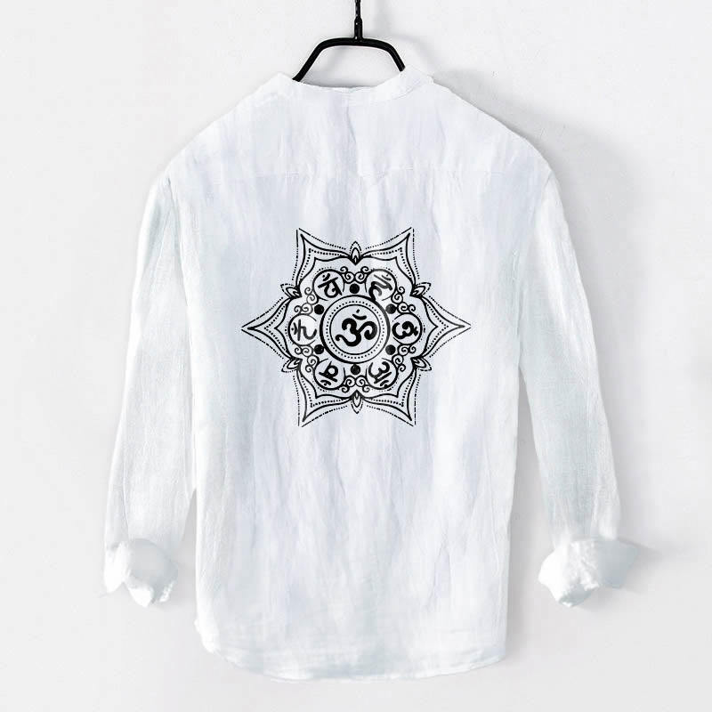 Camisa de manga larga para hombre, de algodón y lino, con diseño de mandala y botones a la mitad , con Buddha Stones Om Mani Padme Hum. - image 2