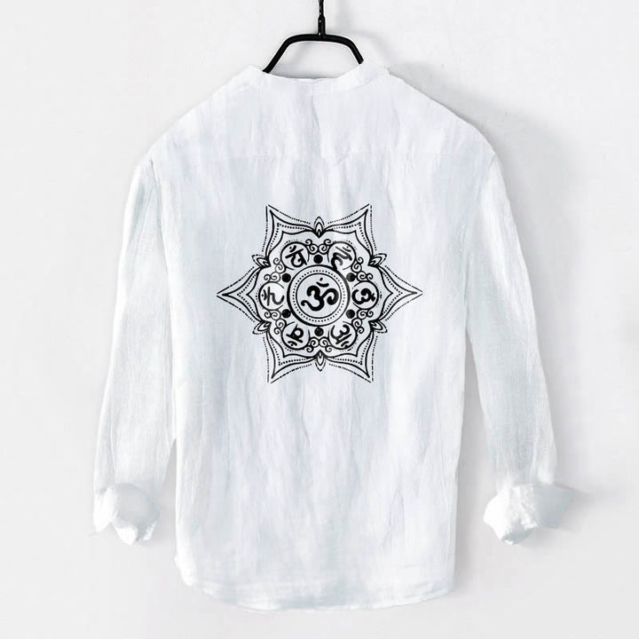 Camisa de manga larga para hombre, de algodón y lino, con diseño de mandala y botones a la mitad , con Buddha Stones Om Mani Padme Hum. - image 2