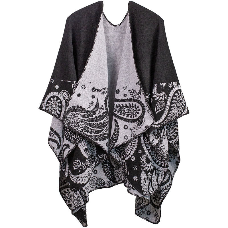 Bufanda unisex térmica y acogedora con estampado de cachemira tibetano de Buddha Stones para otoño e invierno - Negro - image 5