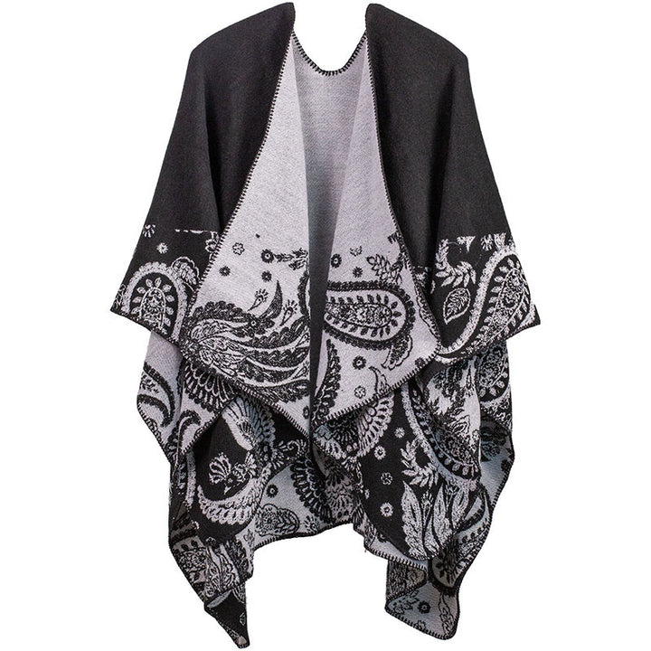 Bufanda unisex térmica y acogedora con estampado de cachemira tibetano de Buddha Stones para otoño e invierno - Negro - image 5