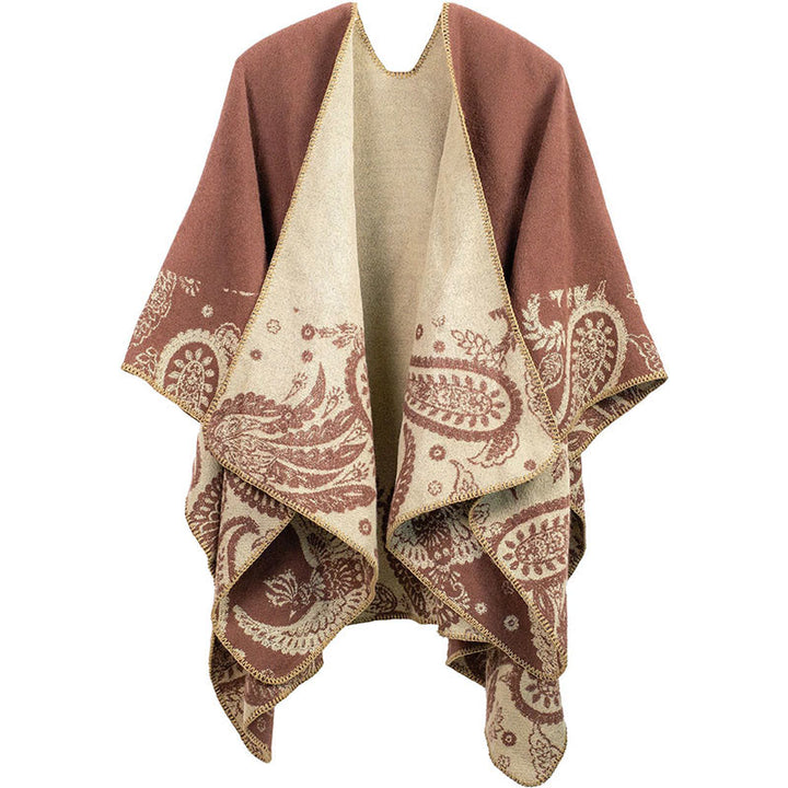 Bufanda unisex térmica y acogedora con estampado de cachemira tibetano de Buddha Stones para otoño e invierno - IndianRed - image 1