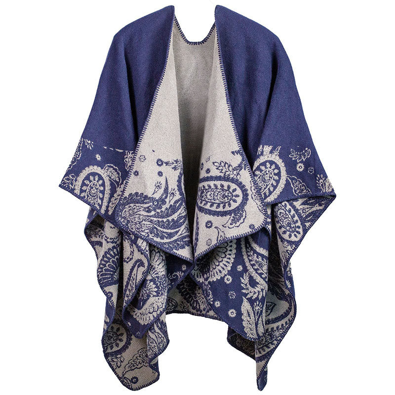 Bufanda unisex térmica y acogedora con estampado de cachemira tibetano de Buddha Stones para otoño e invierno - Azul pizarra oscuro - image 6