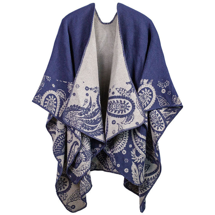 Bufanda unisex térmica y acogedora con estampado de cachemira tibetano de Buddha Stones para otoño e invierno - Azul pizarra oscuro - image 6
