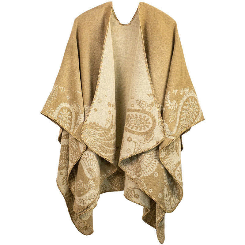 Bufanda unisex térmica y acogedora con estampado de cachemira tibetano de Buddha Stones para otoño e invierno - Caqui - image 0