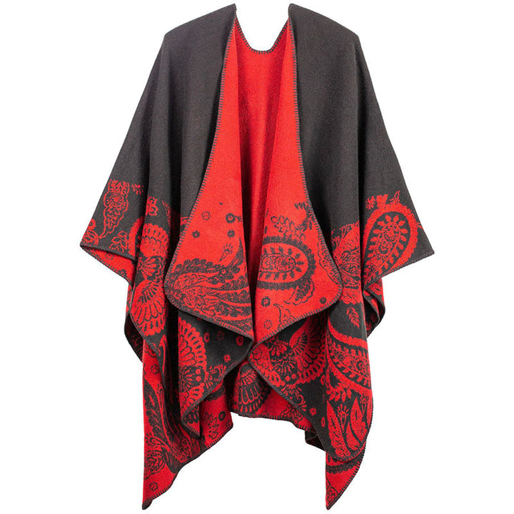 Bufanda unisex térmica y acogedora con estampado de cachemira tibetano de Buddha Stones para otoño e invierno - Rojo - image 7