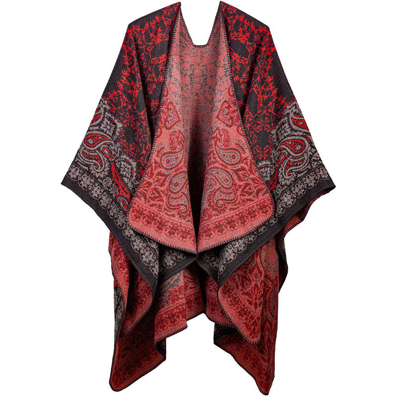 Bufanda unisex acogedora con diseño de cachemira floral y diseño de contraste de colores tibetano con Buddha Stones - Rojo - image 6
