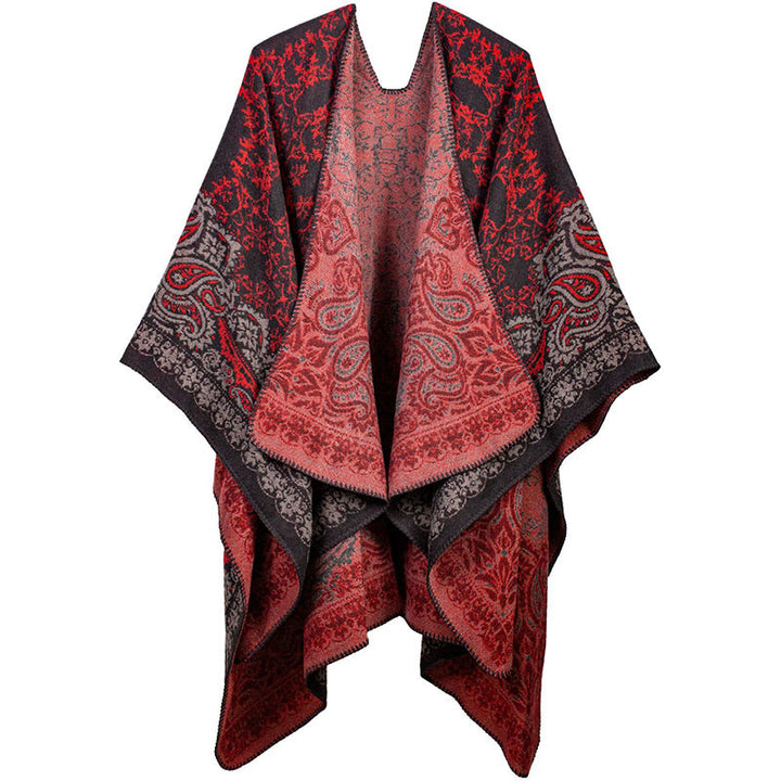 Bufanda unisex acogedora con diseño de cachemira floral y diseño de contraste de colores tibetano con Buddha Stones - Rojo - image 6