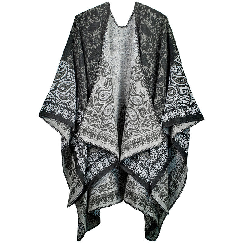 Bufanda unisex acogedora con diseño de cachemira floral y diseño de contraste de colores tibetano con Buddha Stones - Negro - image 5