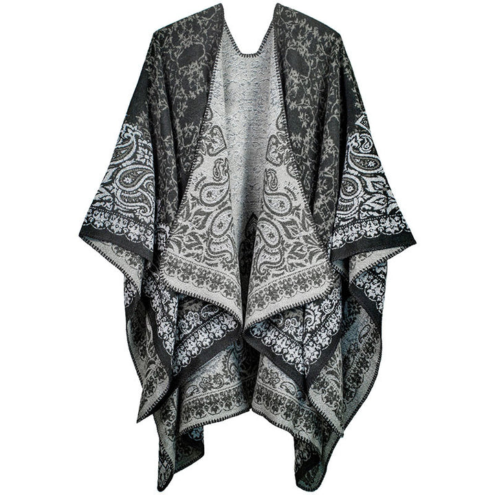 Bufanda unisex acogedora con diseño de cachemira floral y diseño de contraste de colores tibetano con Buddha Stones - Negro - image 5