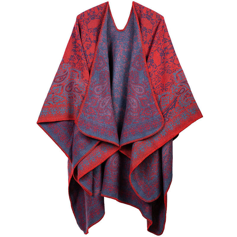 Bufanda unisex acogedora con diseño de cachemira floral y diseño de contraste de colores tibetano con Buddha Stones - NaranjaRojo - image 8