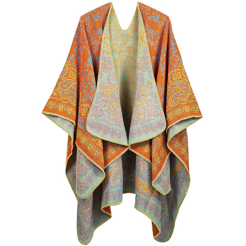 Bufanda unisex acogedora con diseño de cachemira floral y diseño de contraste de colores tibetano con Buddha Stones - Naranja oscuro - image 2