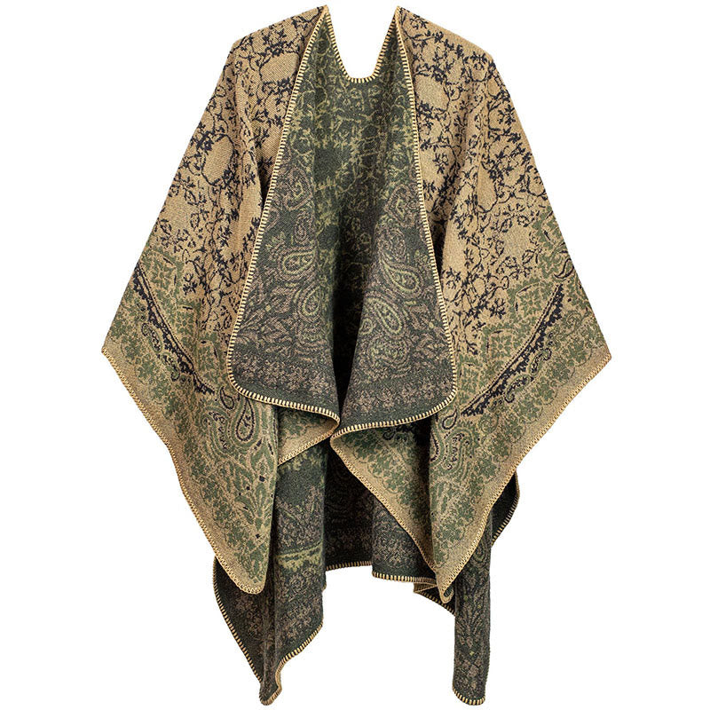 Bufanda unisex acogedora con diseño de cachemira floral y diseño de contraste de colores tibetano con Buddha Stones - Caqui - image 1