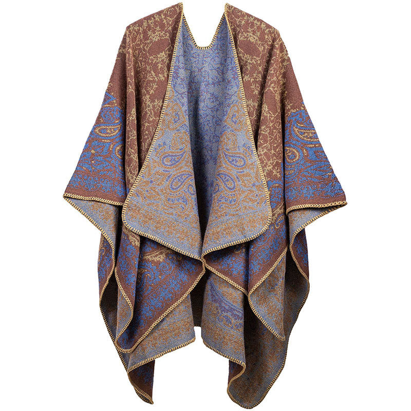 Bufanda unisex acogedora con diseño de cachemira floral y diseño de contraste de colores tibetano con Buddha Stones - RosyBrown - image 7