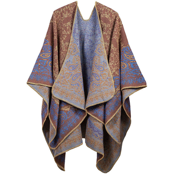 Bufanda unisex acogedora con diseño de cachemira floral y diseño de contraste de colores tibetano con Buddha Stones - RosyBrown - image 7