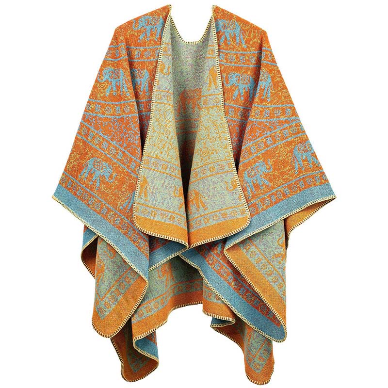 Bufanda chal unisex acogedora con diseño geométrico de elefante jacquard tibetano y Buddha Stones - Naranja oscuro - image 9
