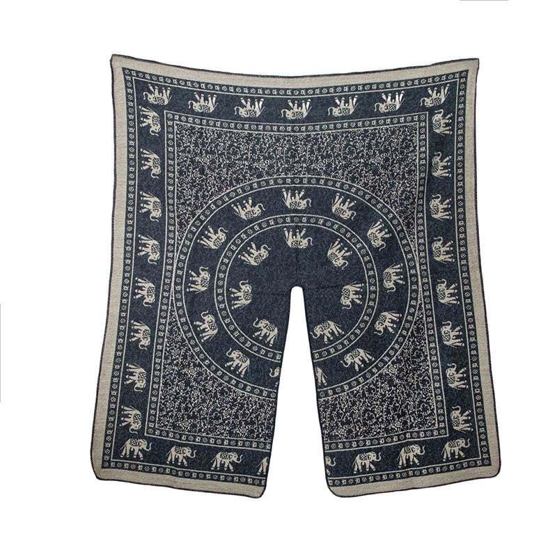 Bufanda chal unisex acogedora con diseño geométrico de elefante jacquard tibetano y Buddha Stones - image 1