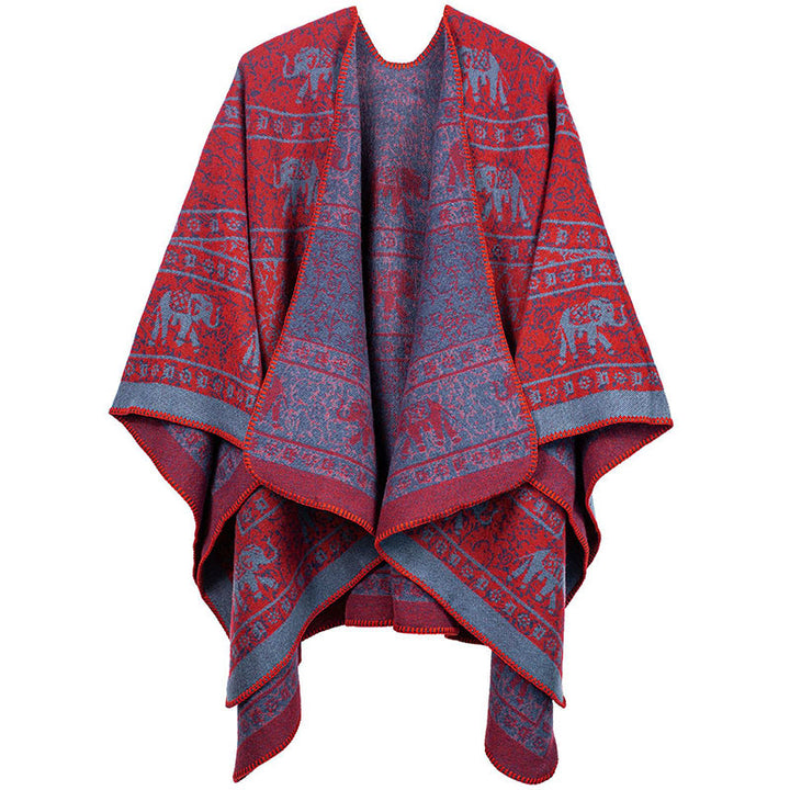 Bufanda chal unisex acogedora con diseño geométrico de elefante jacquard tibetano y Buddha Stones - Rojo - image 6