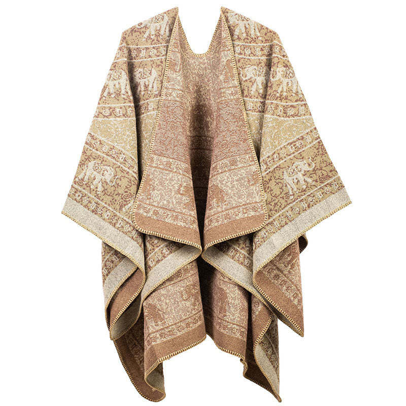 Bufanda chal unisex acogedora con diseño geométrico de elefante jacquard tibetano y Buddha Stones - PeachPuff - image 2