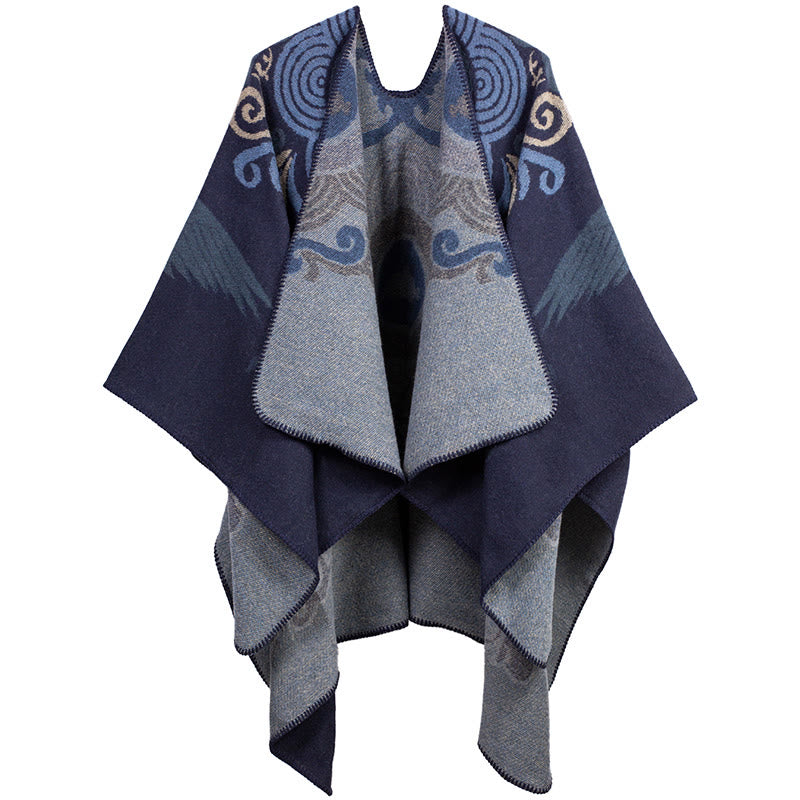 Bufanda chal unisex acogedora con diseño de grulla de nube auspiciosa y frente abierto con Buddha Stones tibetanas - Azul medianoche - image 8
