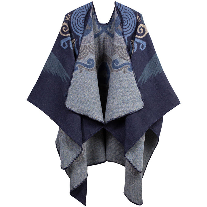 Bufanda chal unisex acogedora con diseño de grulla de nube auspiciosa y frente abierto con Buddha Stones tibetanas - Azul medianoche - image 8