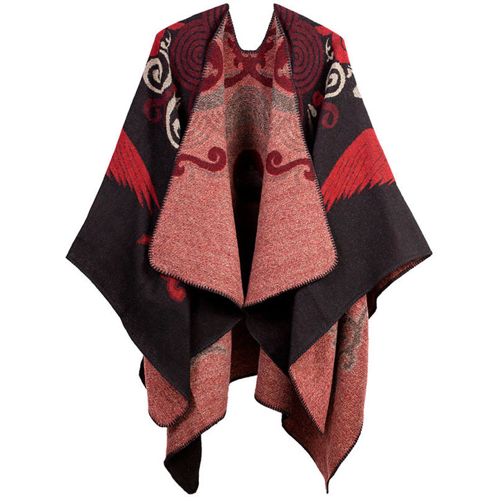Bufanda chal unisex acogedora con diseño de grulla de nube auspiciosa y frente abierto con Buddha Stones tibetanas - Rojo - image 6