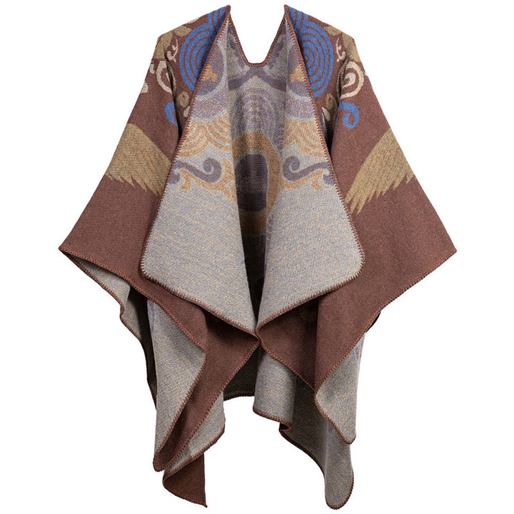 Bufanda chal unisex acogedora con diseño de grulla de nube auspiciosa y frente abierto con Buddha Stones tibetanas - Tierra de siena - image 7