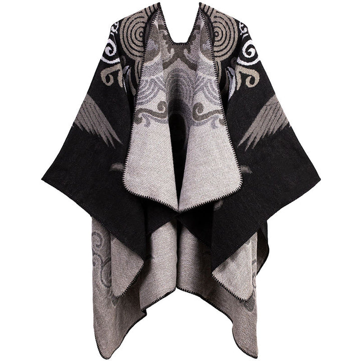 Bufanda chal unisex acogedora con diseño de grulla de nube auspiciosa y frente abierto con Buddha Stones tibetanas - Negro - image 3