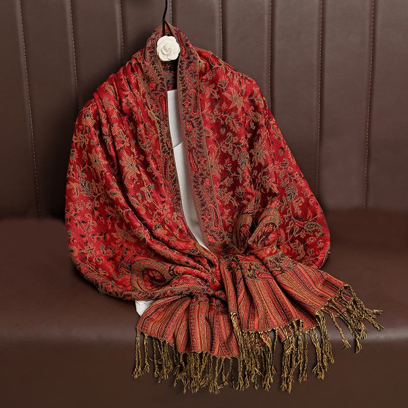 Bufanda chal acogedor con borlas y estampado de cachemira tibetano étnico de uso diario con Buddha Stones - image 3