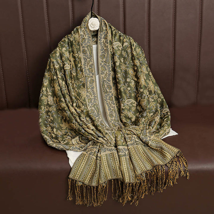 Bufanda chal acogedor con borlas y estampado de cachemira tibetano étnico de uso diario con Buddha Stones - image 19