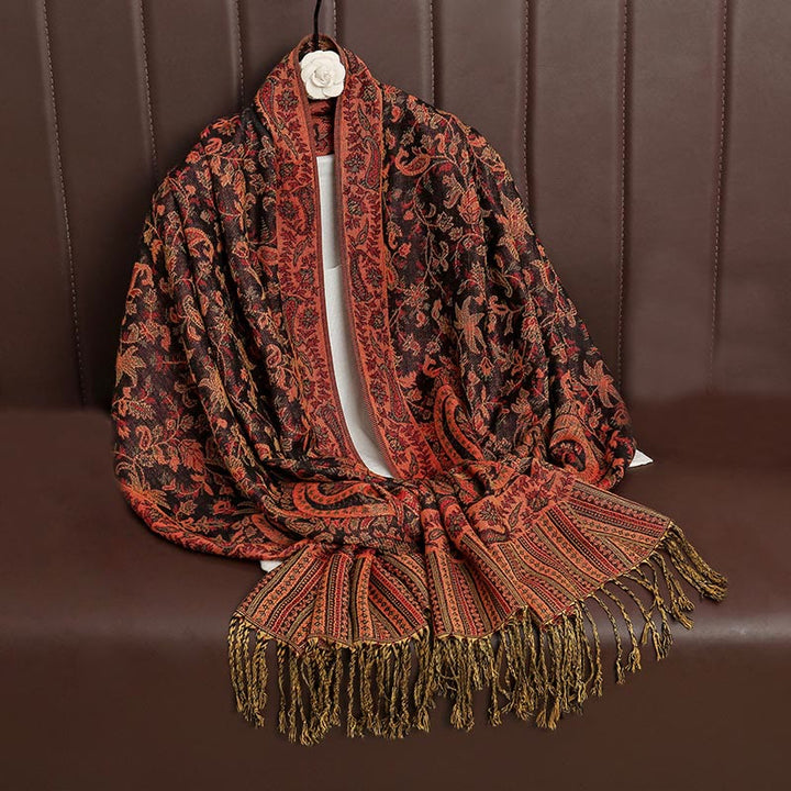 Bufanda chal acogedor con borlas y estampado de cachemira tibetano étnico de uso diario con Buddha Stones - image 9