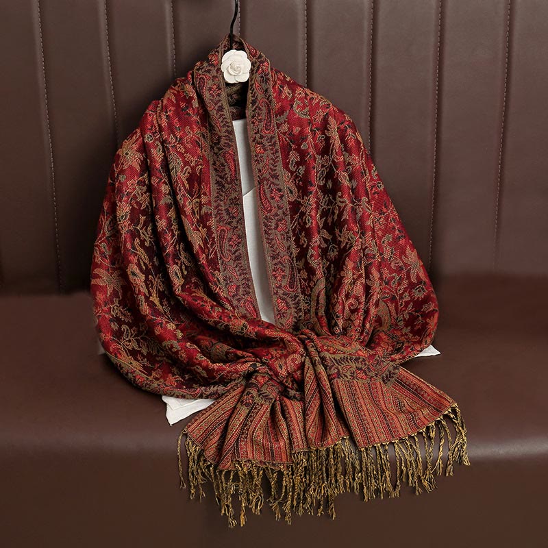 Bufanda chal acogedor con borlas y estampado de cachemira tibetano étnico de uso diario con Buddha Stones - image 5