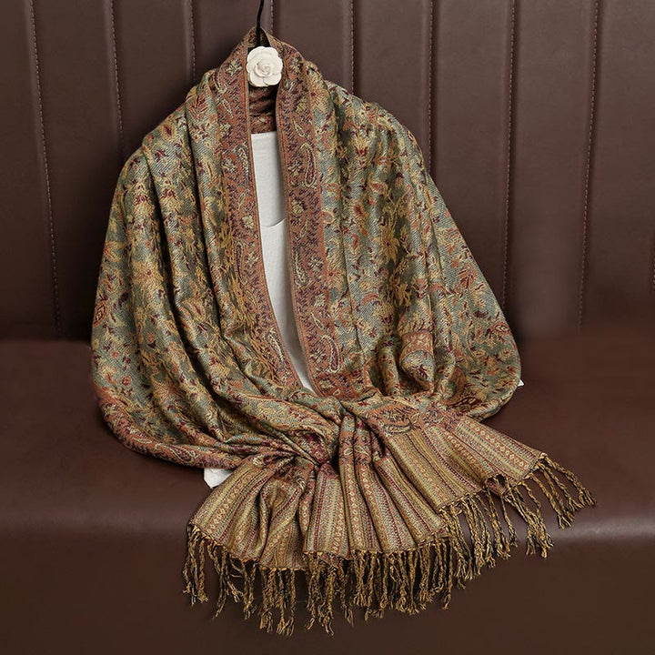 Bufanda chal acogedor con borlas y estampado de cachemira tibetano étnico de uso diario con Buddha Stones - image 29