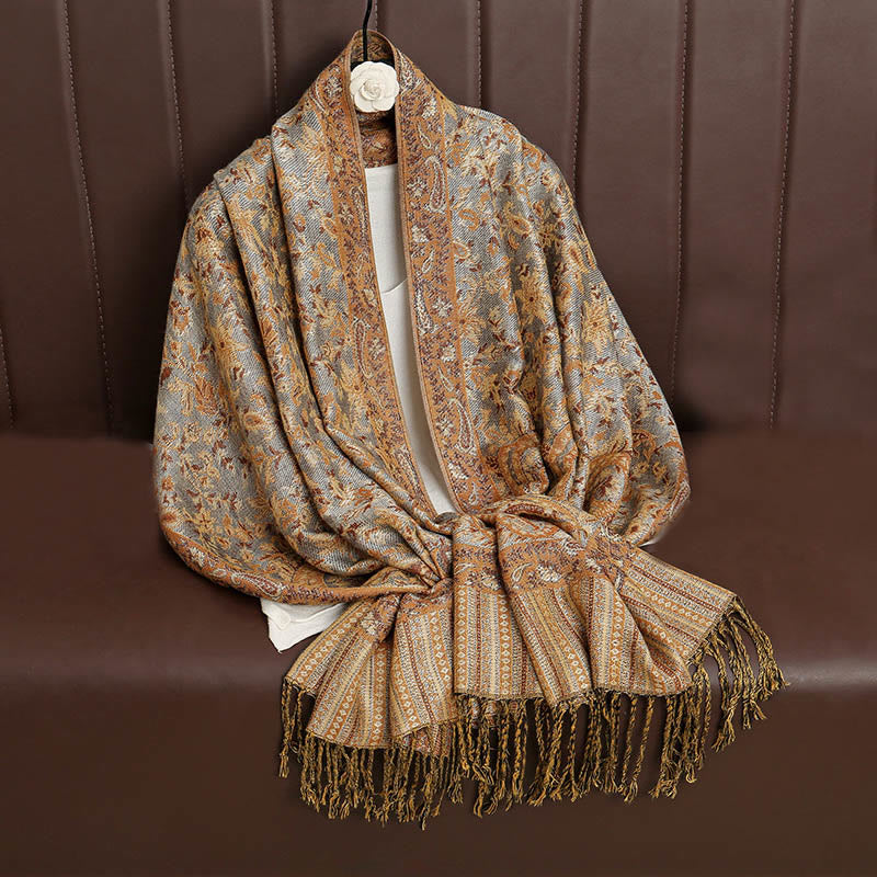 Bufanda chal acogedor con borlas y estampado de cachemira tibetano étnico de uso diario con Buddha Stones - image 35