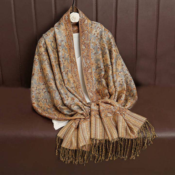 Bufanda chal acogedor con borlas y estampado de cachemira tibetano étnico de uso diario con Buddha Stones - image 35