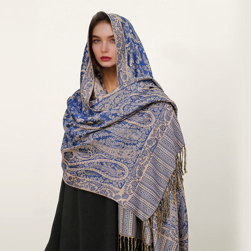 Bufanda chal acogedor con borlas y estampado de cachemira tibetano étnico de uso diario con Buddha Stones - Azul pizarra - 70*180cm - image 10